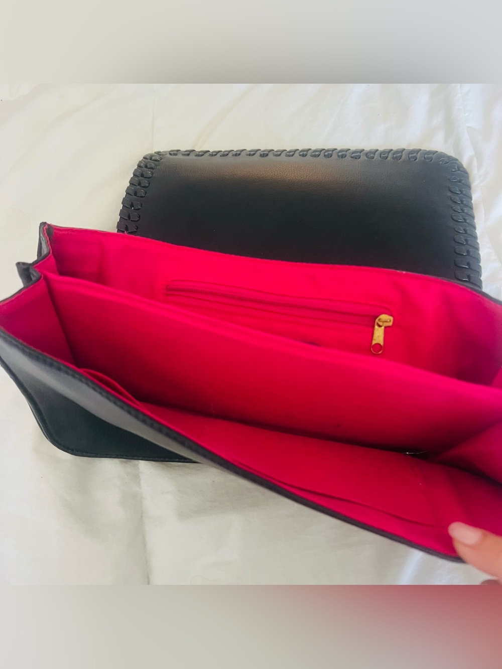 Forever 21 Black Clutch with Bright Pink Interior
